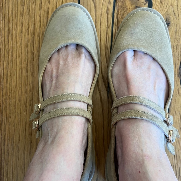 ZARA Women’s Suede Mary Jane Flats Tan Ballet/Mary Jane Shoes - Picture 2 of 4